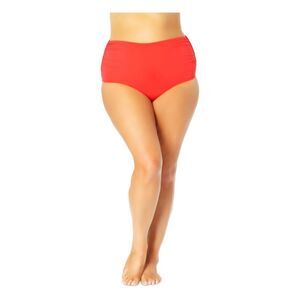 ANNE COLE Women's Red Stretch Ruched Lined High Waisted Swimsuit Bottom 18W